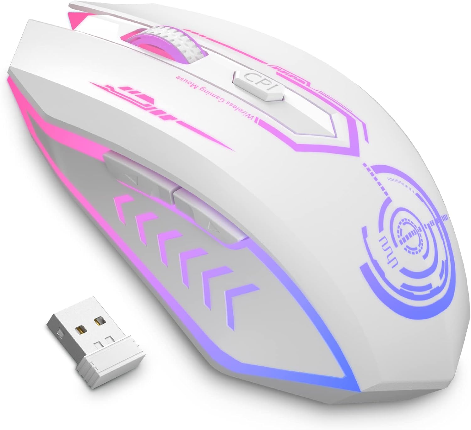 UHURU Wireless Gaming Mouse Up to 12000 DPI, Rechargeable USB-C Wireless Mouse with 7 Buttons 7 Dynamic LED Color Ergonomic Programmable MMO RPG for PC Laptop, Compatible with Windows Mac