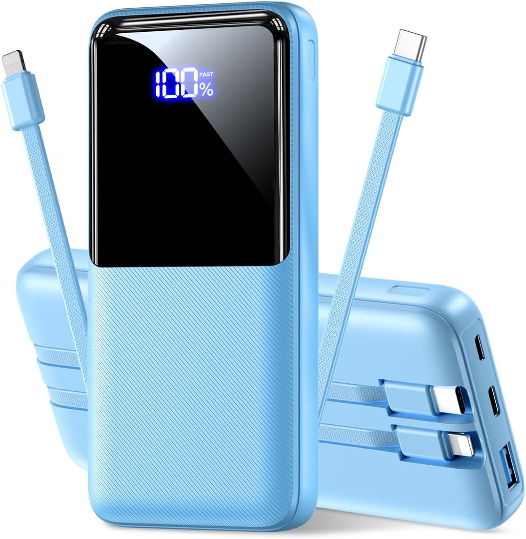 Portable Charger Power Bank - 15000mAh Battery Pack Portable Phone Charger with Built in Cables 22.5W Fast Charging Powerbank Compatible with iPhone Android Samsung Phone, Travel Camping Essential