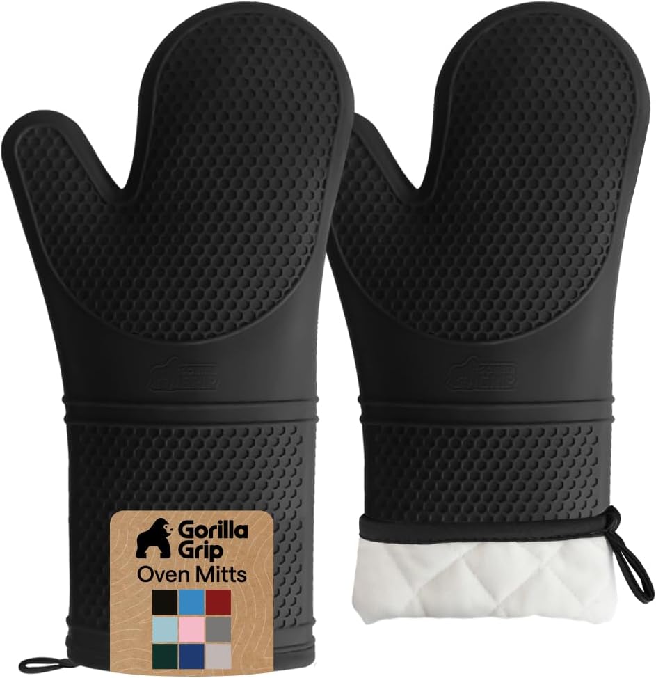 GORILLA GRIP BPA-Free Soft Silicone Oven Mitts, Heat Resistant and Waterproof Cooking Gloves, Thick Cotton Lining, Flexible Gripping for Baking Grilling, Kitchen Potholders Set of 2, 12.5x8.3, Mint