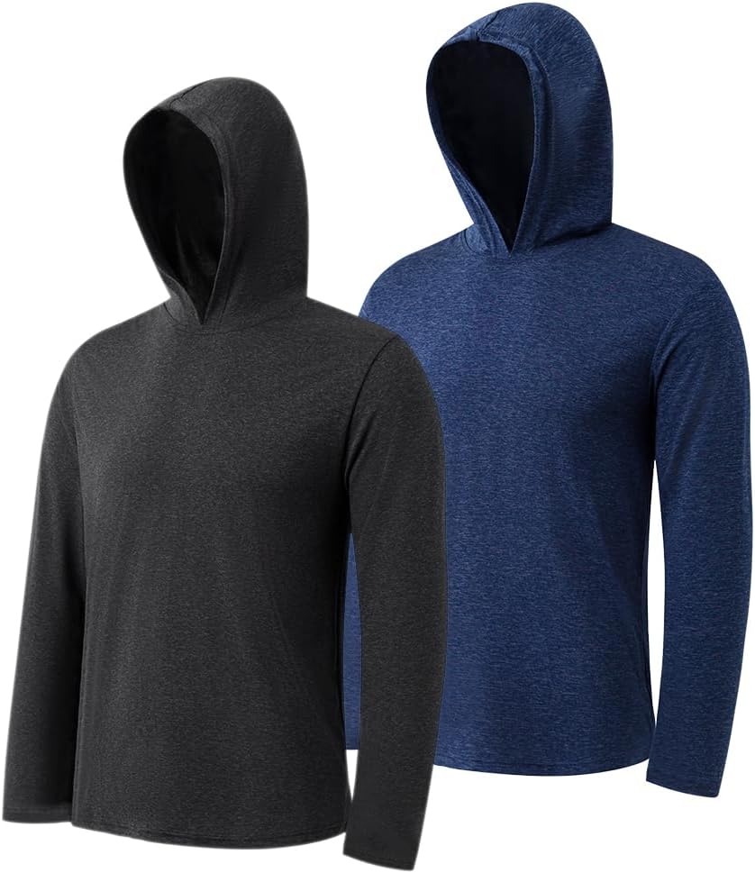 2PC Men's Athletic Hooded Shirts – Dry Fit Long Sleeve for Gym, Fishing & Sun Protection