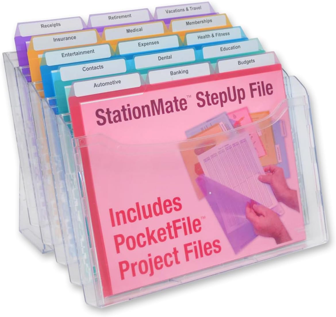 Ultimate Office StationMate Desktop Organizer (Includes 25, 5th-Cut PocketFiles). Complete Project Manager and File Sorter for the Office or Home with an Incline Design Puts All Files in Clear View