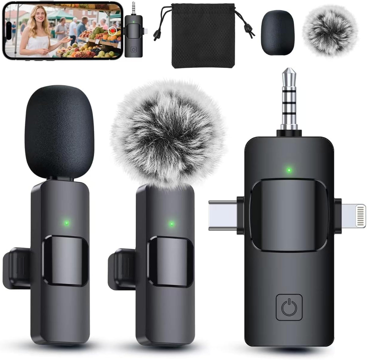 3-in-1 Professional Wireless Lavalier Microphone for Smartphones, Cameras, and Laptops - Crystal Clear Sound