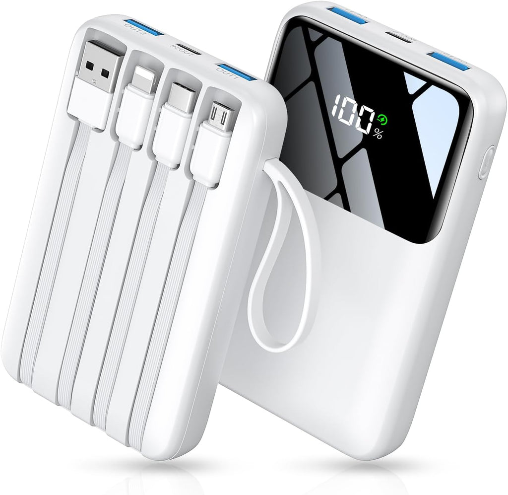 Power Bank, 15000mAh Portable Charger with Built in Cable, 22.5W Fast Charging, 6 Outputs, Slim Travel Essential Battery Pack with LED Display, Compatible with iPhone 17/16/15/14/13, iPad Black