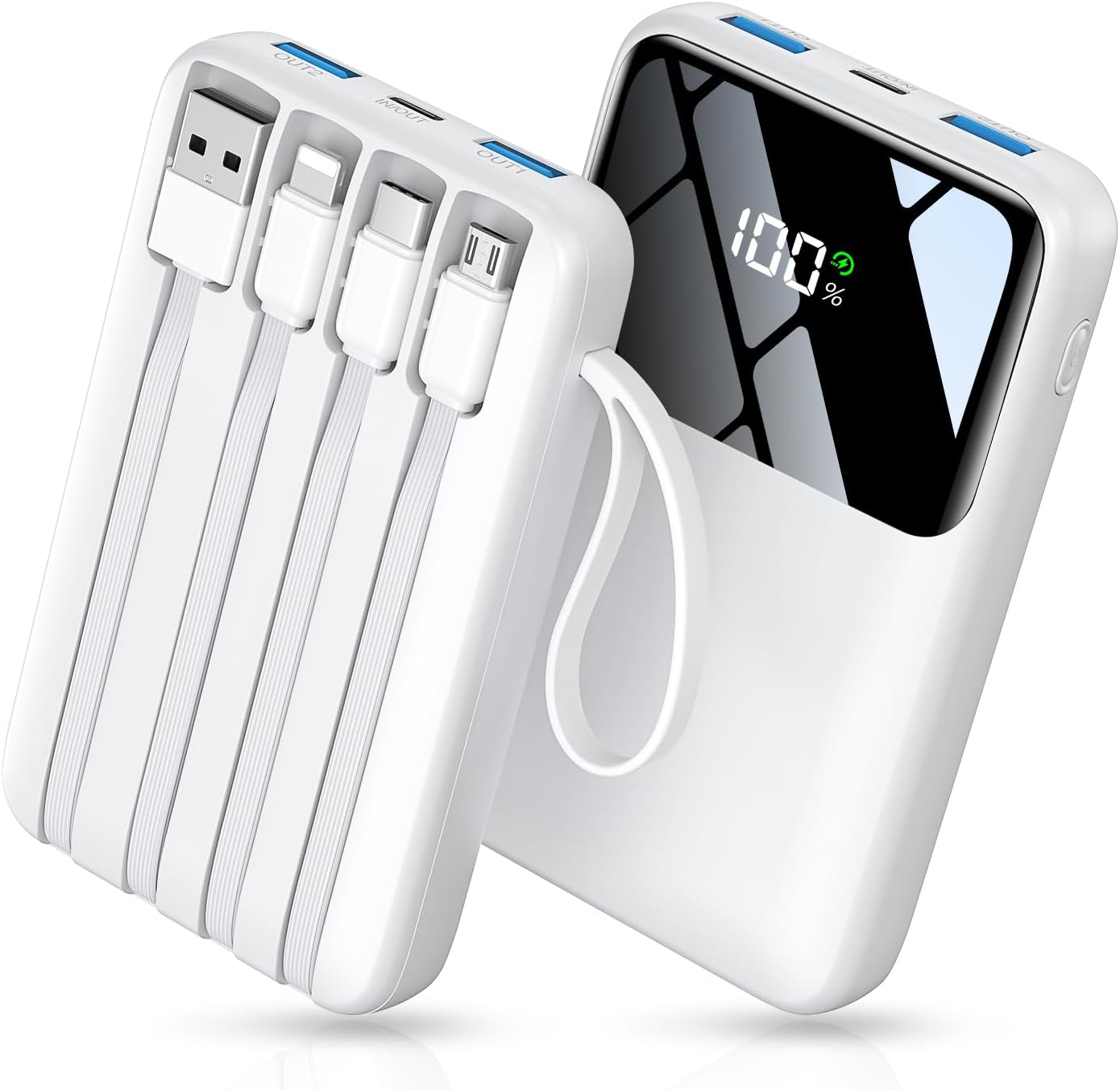 Power Bank, 15000mAh Portable Charger with Built in Cable, 22.5W Fast Charging, 6 Outputs, Slim Travel Essential Battery Pack with LED Display, Compatible with iPhone 17/16/15/14/13, iPad Black