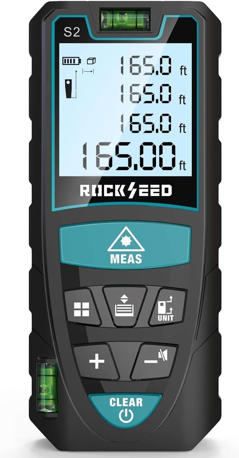 Digital Laser Distance Meter with 2 Bubble Levels, 165Ft Portable Measure for Area and Volume