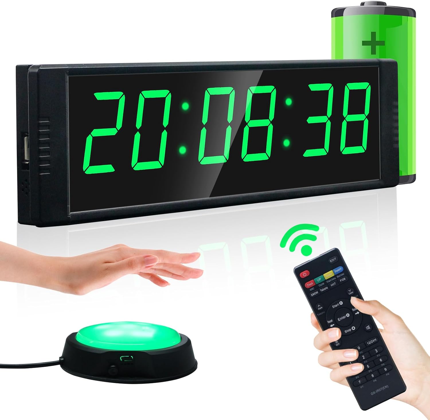Gym Timer Clock for Home Gym, Fitness Timer with External Stopwatch Button and Remote Control
