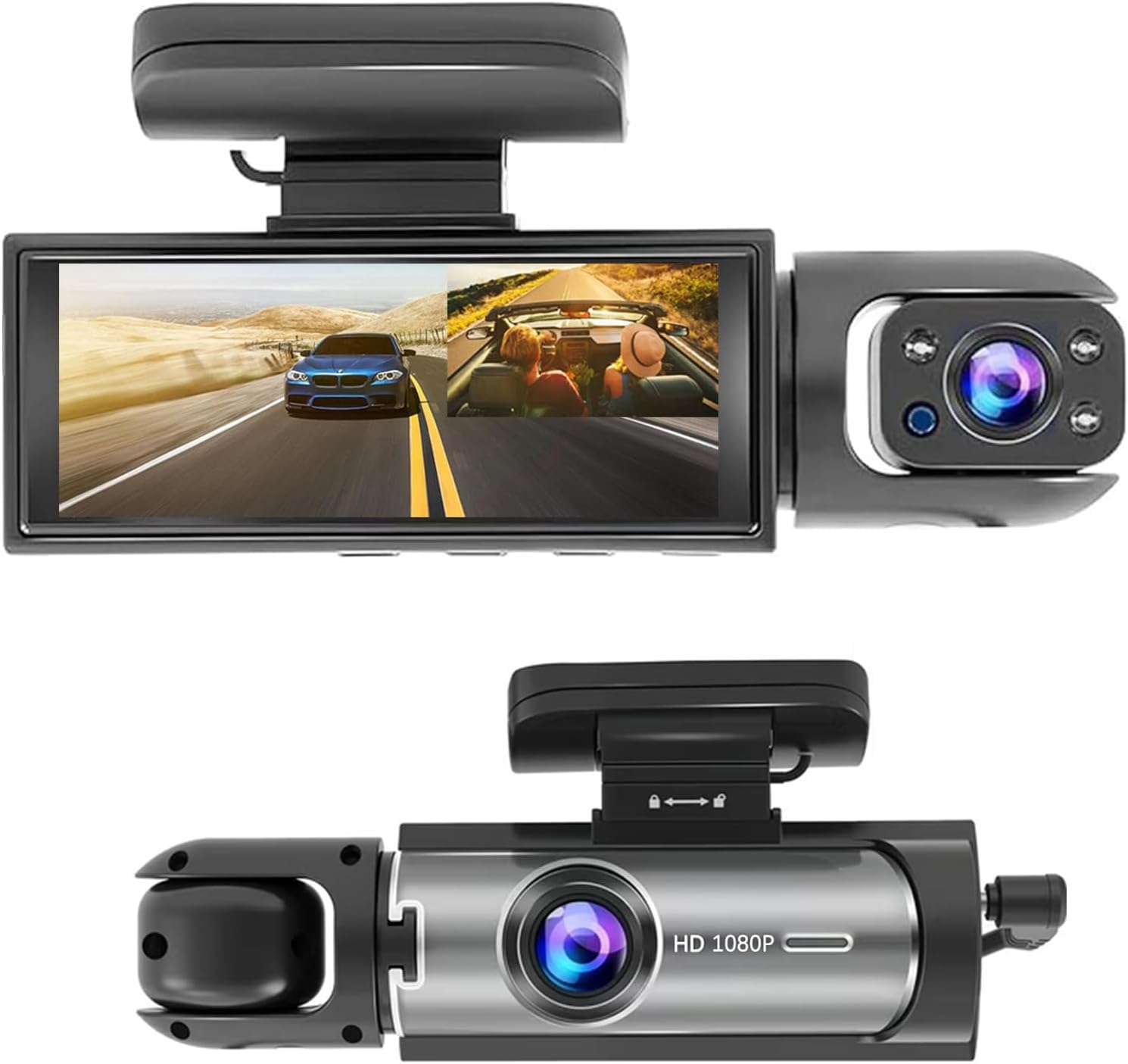 1080P Dual Dash Cam with IR Night Vision, Loop Recording, 150° Wide Angle, 3.16" IPS Screen