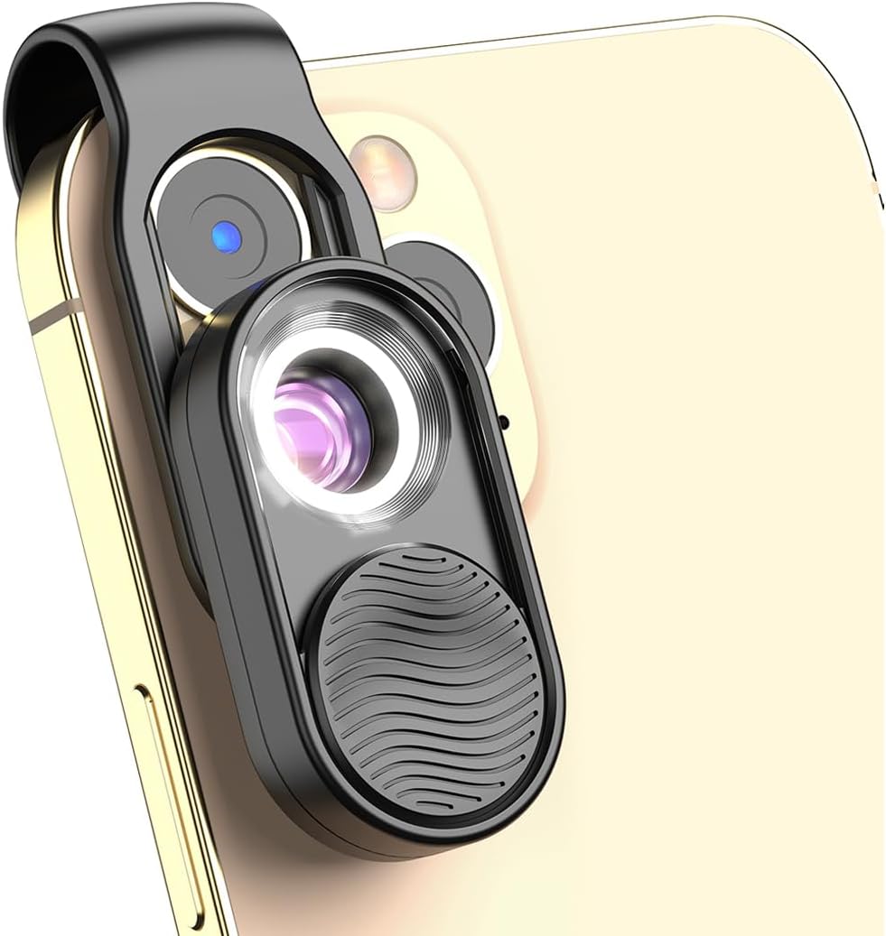 100x Smartphone Microscope Lens with Integrated LED Light for Macro Photography