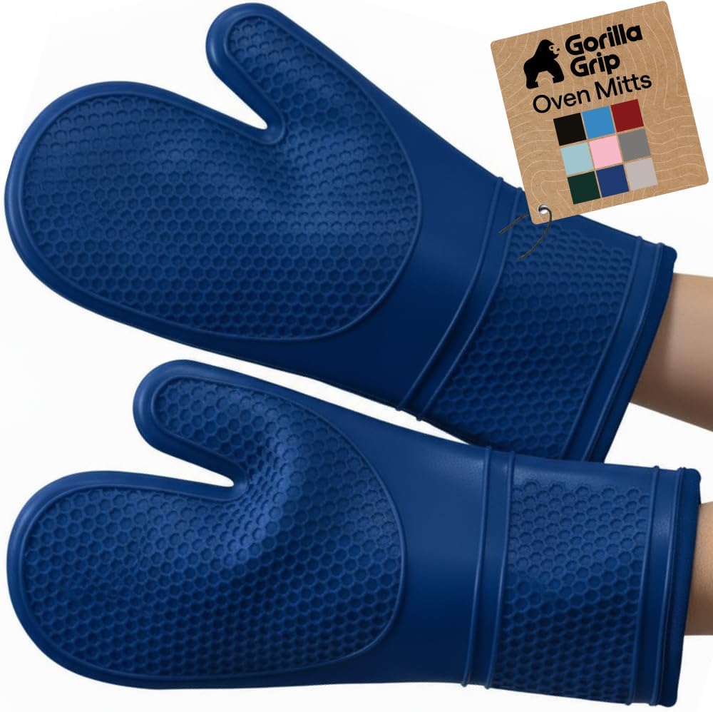 GORILLA GRIP BPA-Free Soft Silicone Oven Mitts, Heat Resistant and Waterproof Cooking Gloves, Thick Cotton Lining, Flexible Gripping for Baking Grilling, Kitchen Potholders Set of 2, 12.5x8.3, Mint
