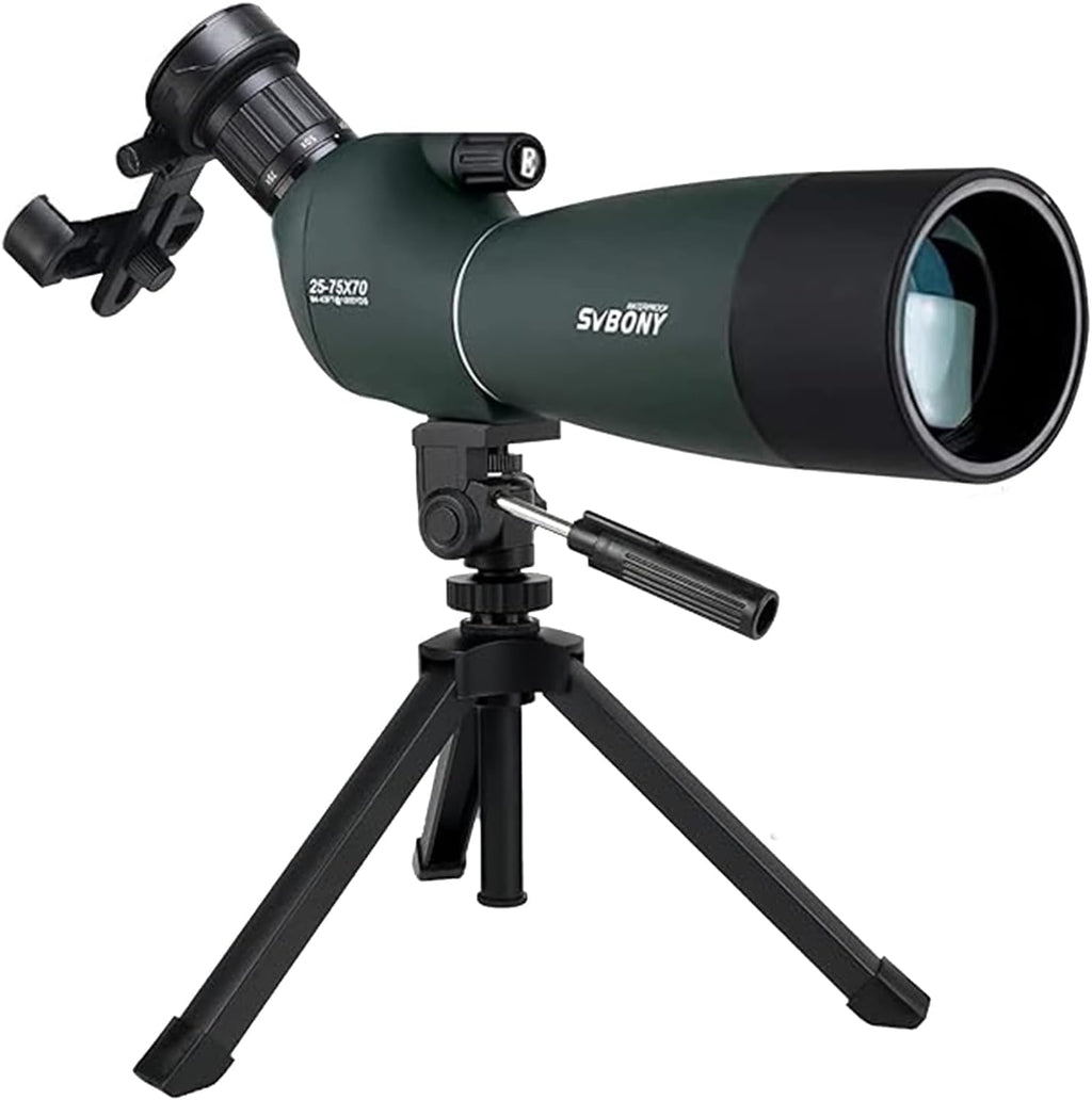25-75x70mm Angled Spotting Scope with Tripod & Phone Adapter, Waterproof for Bird Watching