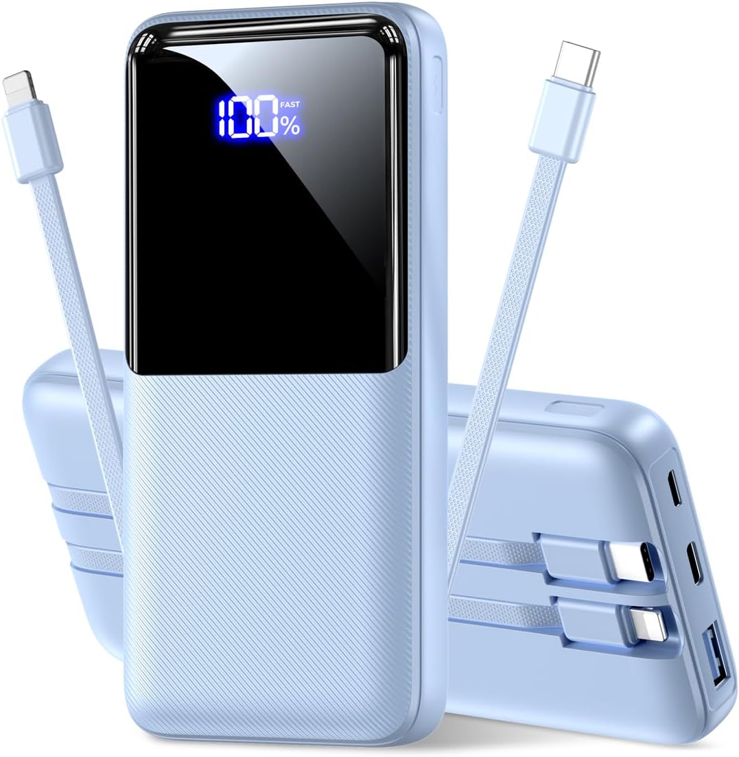 Portable Charger Power Bank - 15000mAh Battery Pack Portable Phone Charger with Built in Cables 22.5W Fast Charging Powerbank Compatible with iPhone Android Samsung Phone, Travel Camping Essential