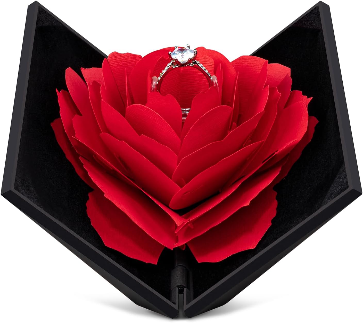 Creative Ring Box with Blooming Rose for Proposal, Engagement, and Wedding Jewelry Display