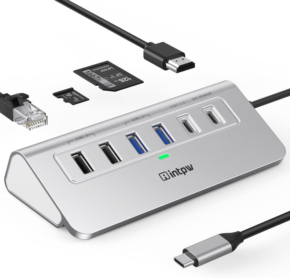 10-in-1 USB C Hub with 4K HDMI, Gigabit Ethernet, 100W PD, and SD/TF Card Reader