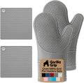 GORILLA GRIP BPA-Free Soft Silicone Oven Mitts, Heat Resistant and Waterproof Cooking Gloves, Thick Cotton Lining, Flexible Gripping for Baking Grilling, Kitchen Potholders Set of 2, 12.5x8.3, Mint