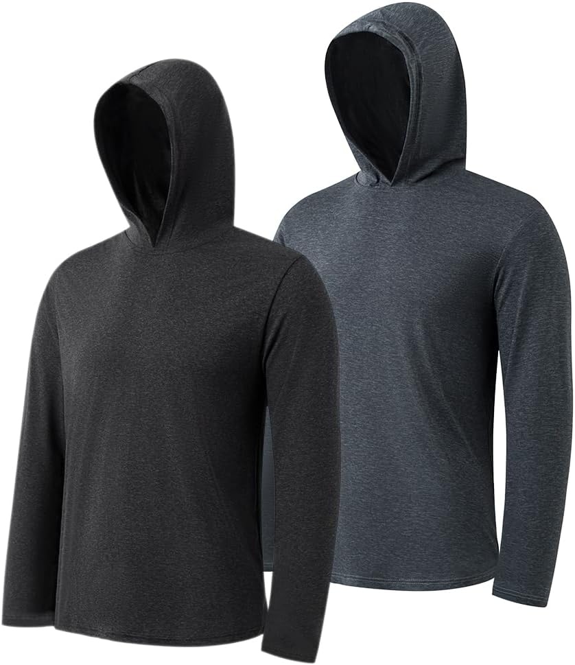2PC Men's Athletic Hooded Shirts – Dry Fit Long Sleeve for Gym, Fishing & Sun Protection