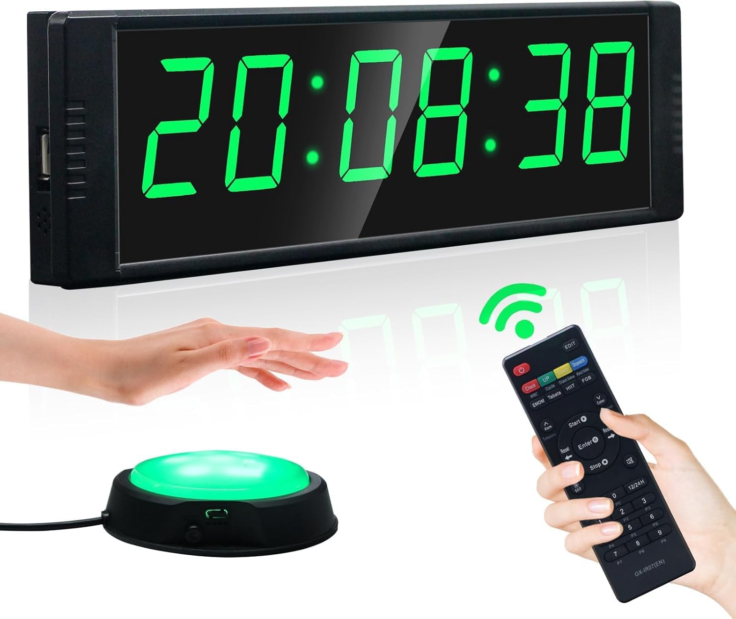 Gym Timer Clock for Home Gym, Fitness Timer with External Stopwatch Button and Remote Control
