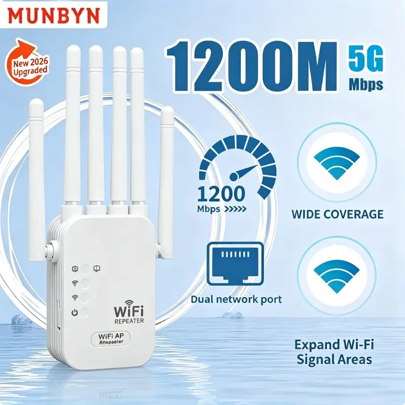 1200Mbps Dual Band Wi-Fi Extender - 5GHz/2.4GHz Repeater with 4 Antennas