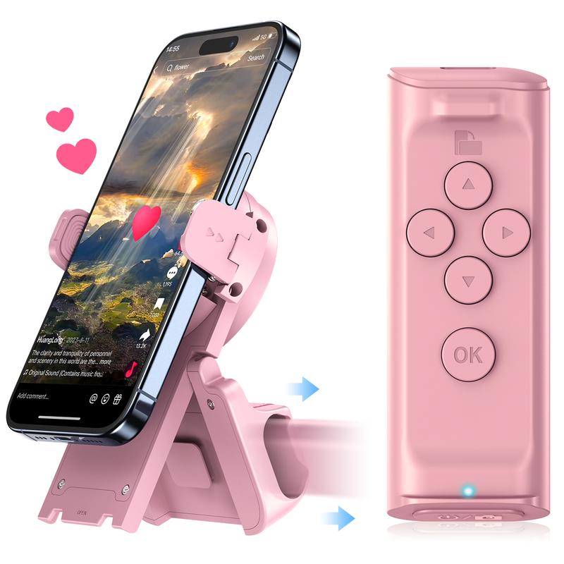 Remote Control for Short-Form Video Scrolling with Smartphone Holder Stand, Wireless Page Turner and Camera Shutter
