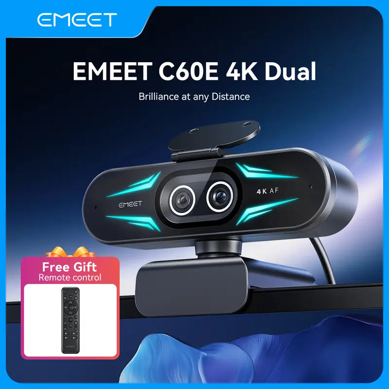 4K Dual Cam Webcam with Remote, RGB Light, 11x Zoom, Auto Focus, USB Microphone & Privacy Cover