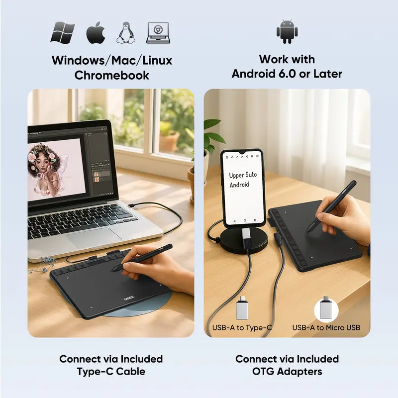 Digital Drawing Pad with 10 Hot Keys, 6.5x4 inch Graphics Tablet with 8192 Levels Battery-Free Stylus