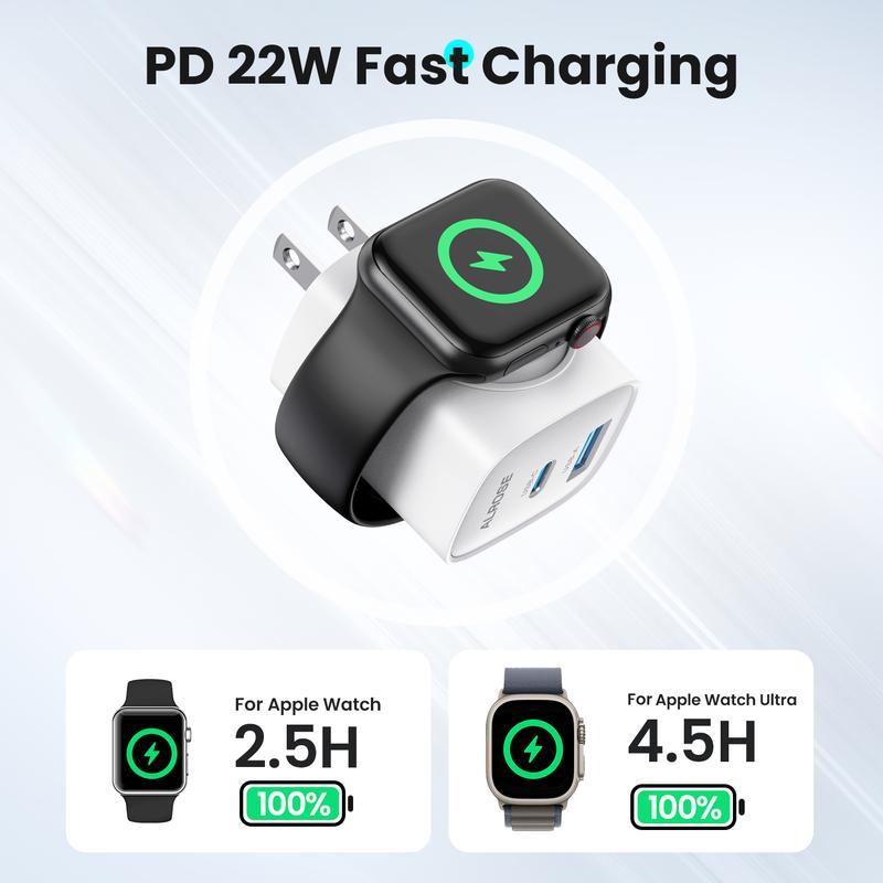 3-in-1 20W Fast Charging Block with Integrated Magnetic Wireless Charger for Smartwatches and Phones