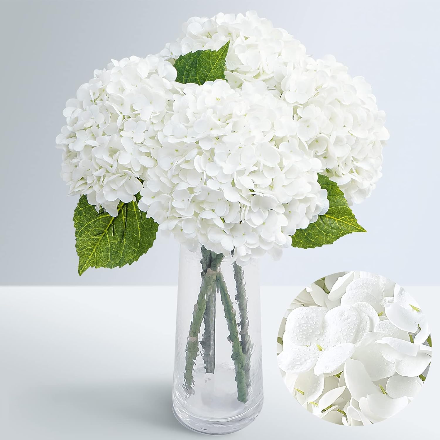 Waipfaru 21" Real Touch Blue Hydrangea Artificial Flowers with Long Stem & Leaves, Full Latex Faux Hydrangea Flowers for Home Decor Party Floral Arrangements Wedding Bouquets Centerpieces, 3Pcs