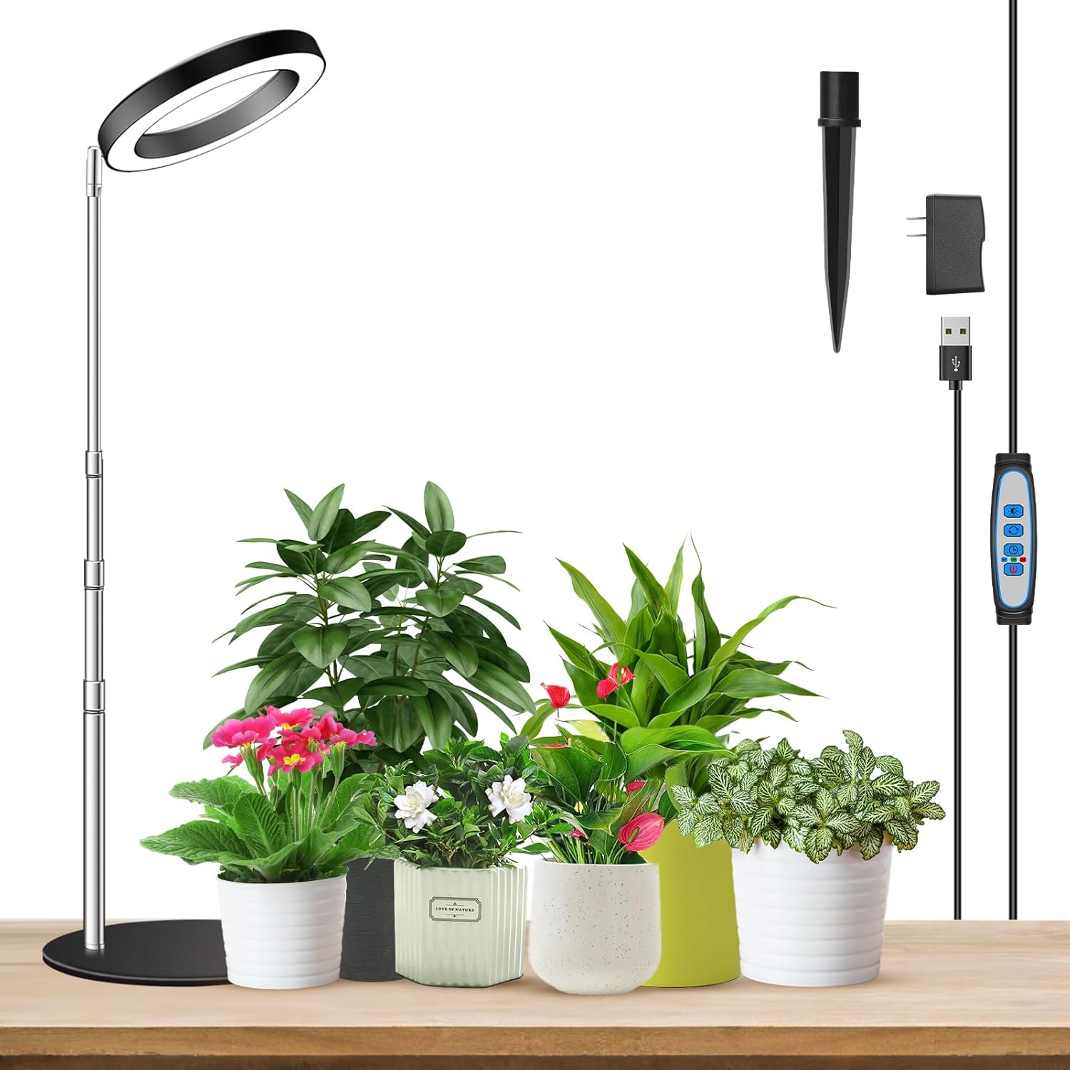 Plant Grow Light, 48 LEDs Full Spectrum Grow Lights for Indoor Plants, Height Adjustable Small Halo Grow Light with Base, 3 Optional Spectrums, Auto Timer 3/9/12Hrs, 10 Brightness, 3 Pack