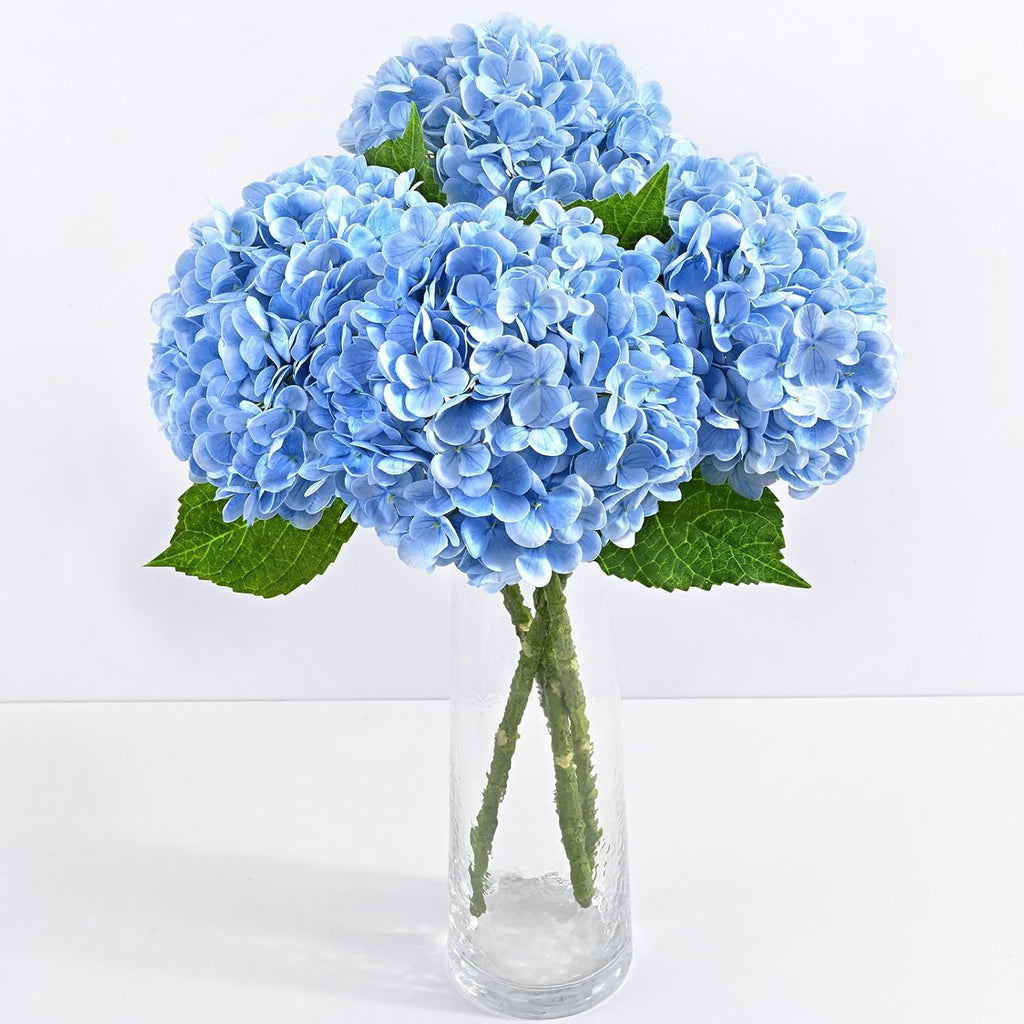 Yastouay 3 Pcs Real Touch Hydrangea Artificial Flowers, 21" Blue Full Faux Hydrangea Flowers Latex Fake Flowers for Home Decor Party Floral Arrangements Wedding Bouquets Centerpieces Outdoor Decor