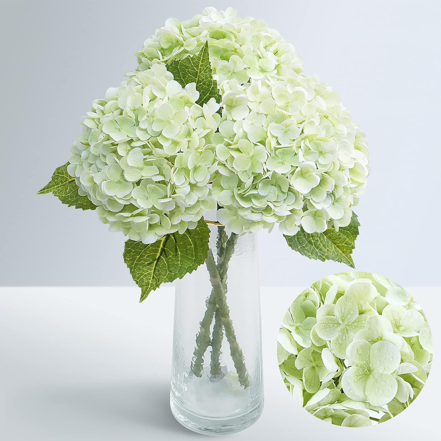 Waipfaru 21" Real Touch Blue Hydrangea Artificial Flowers with Long Stem & Leaves, Full Latex Faux Hydrangea Flowers for Home Decor Party Floral Arrangements Wedding Bouquets Centerpieces, 3Pcs