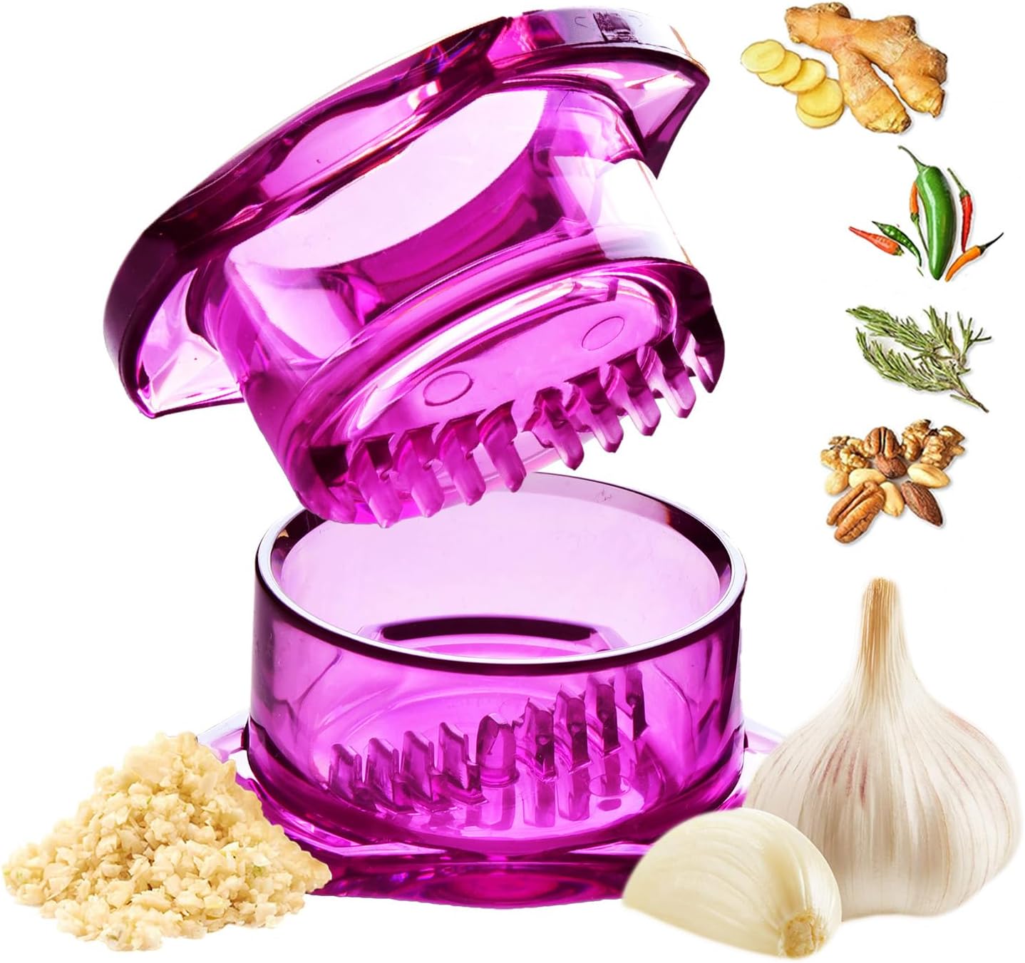 Nextrend Garlic Twister 4th Gen – Garlic Mincer & Garlic Press in One - for Ginger, Herbs, Nuts & more, BPA-Free, Dishwasher Safe, 3–5 Clove Capacity - Clear
