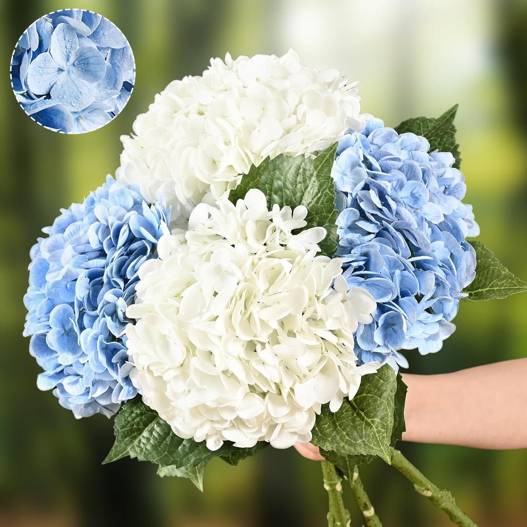 Waipfaru 21" Real Touch Blue Hydrangea Artificial Flowers with Long Stem & Leaves, Full Latex Faux Hydrangea Flowers for Home Decor Party Floral Arrangements Wedding Bouquets Centerpieces, 3Pcs