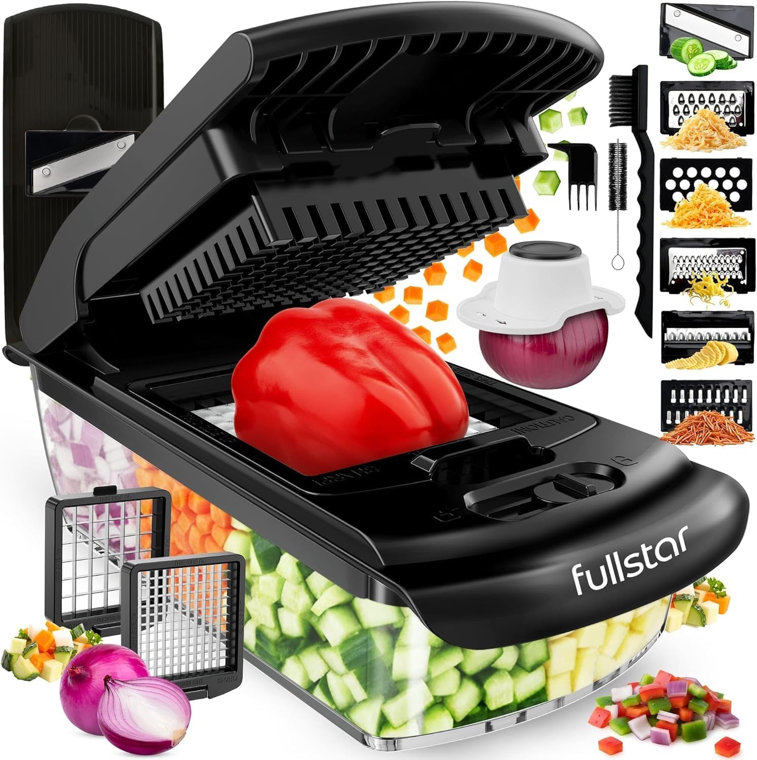 Fullstar The Original Pro Chopper - Vegetable Chopper and Spiralizer, Food Chopper with Container, Fruit Slicer, Kitchen Gadgets & Accessories, Home Essentials (2 in 1, Black)