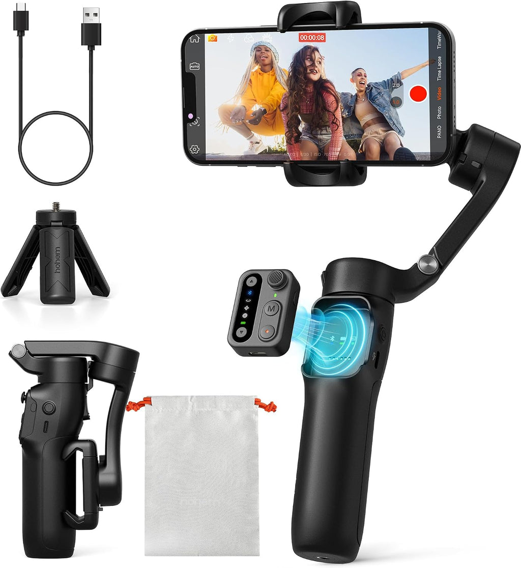 3-Axis Gimbal Stabilizer for iPhone & Android with Detachable Remote, Foldable Phone Stabilizer