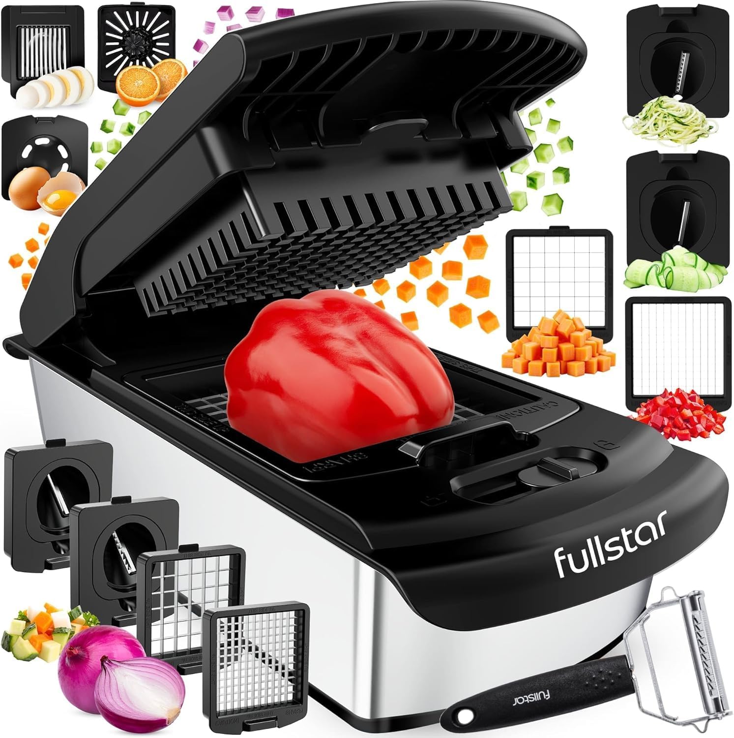 Fullstar The Original Pro Chopper - Vegetable Chopper and Spiralizer, Food Chopper with Container, Fruit Slicer, Kitchen Gadgets & Accessories, Home Essentials (2 in 1, Black)