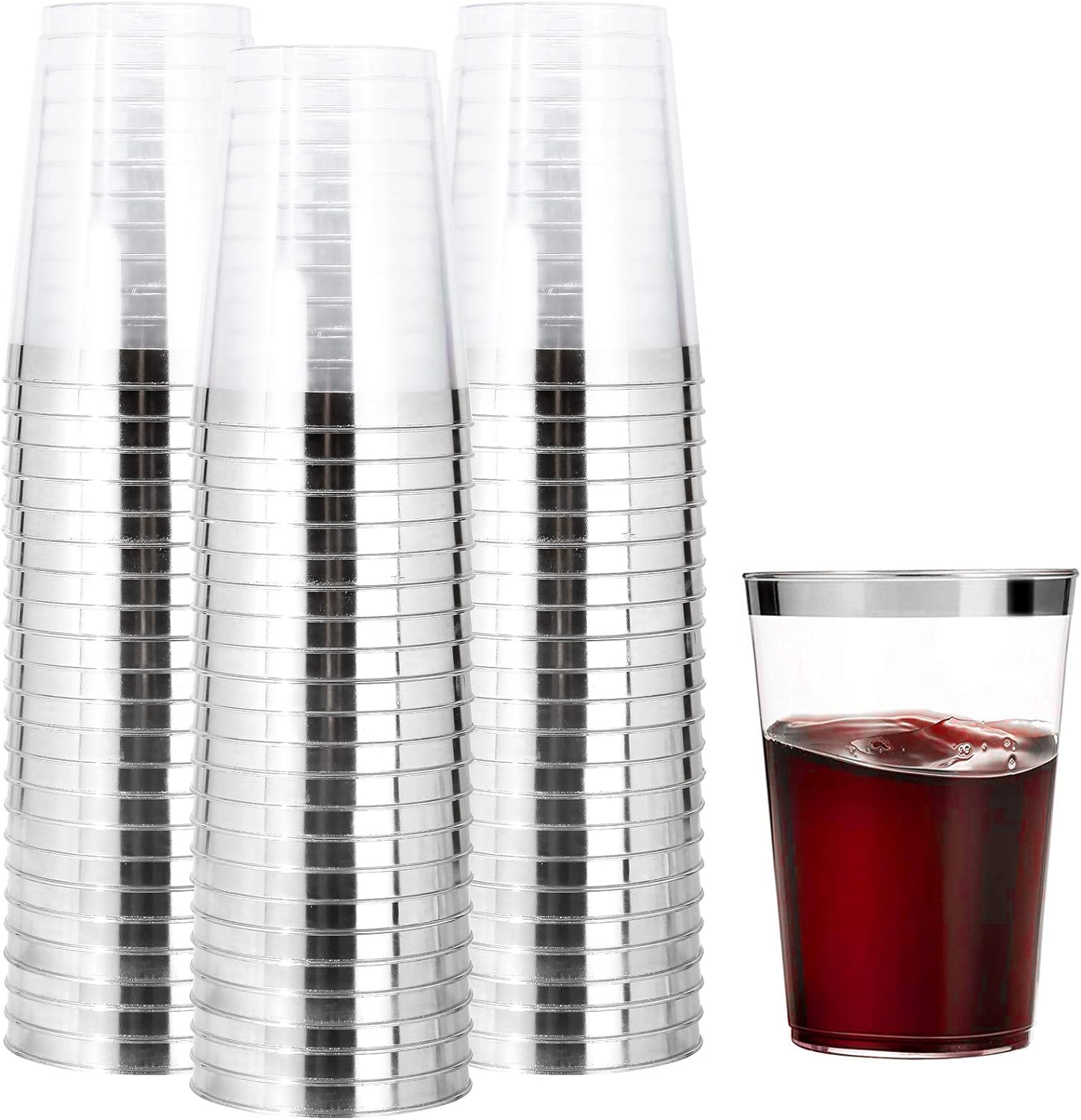 I00000 200 Pack Gold Plastic Cups, 9 Oz Elegant Clear Plastic Cups Gold Rimmed Disposable Wine Glasses Fancy Disposable Party Cup Wedding Cup Drinking Tumblers Cocktail Glasses Perfect for Party