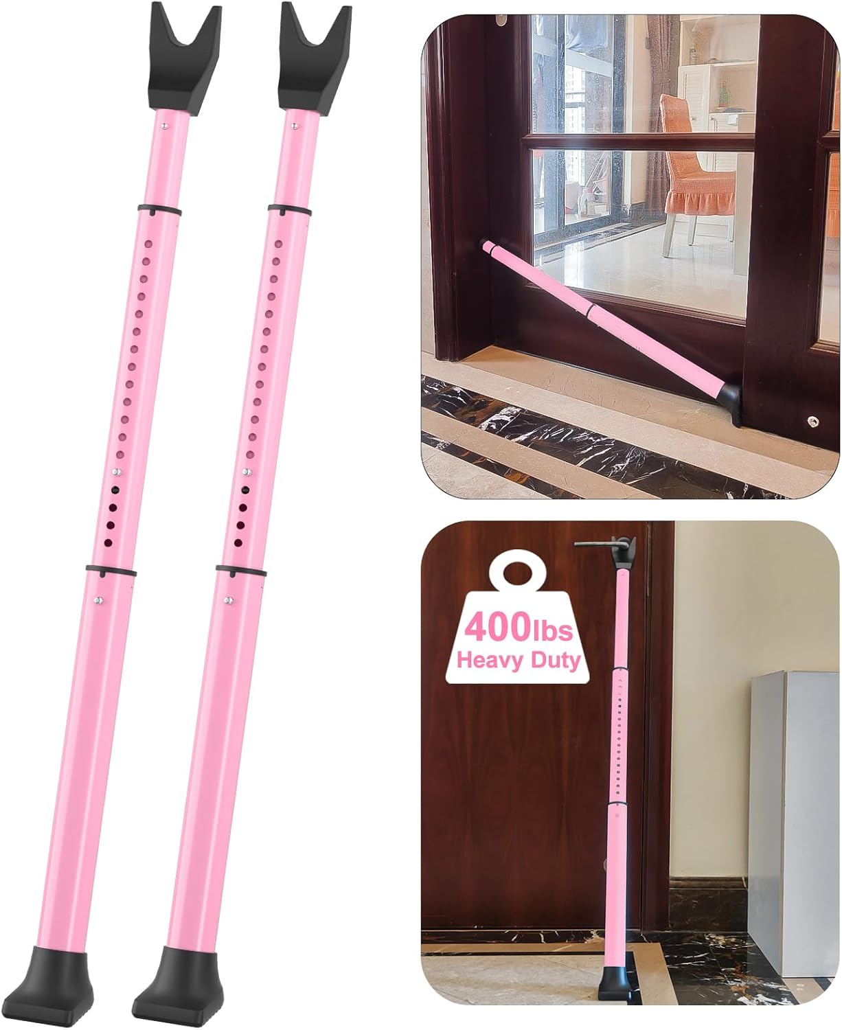 Rerishom Door Security Bar, Door Stoppers Security bar,Heavy Duty Door Lock Security Door Jammer Door Stopper for Apartment, Hotel Room,Screen Door Hardware, Gate Lock Bar, 2 Pack