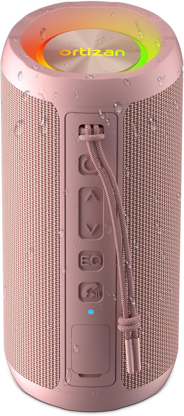 Ortizan Wireless Portable Bluetooth Speaker, IPX7 Waterproof, Dustproof and Rustproof, Powerful 24W Sound, Enhanced Bass, 30-Hour Battery, 360° Party Light, and Stereo Pairing (BT 5.3), Gifts - Blue
