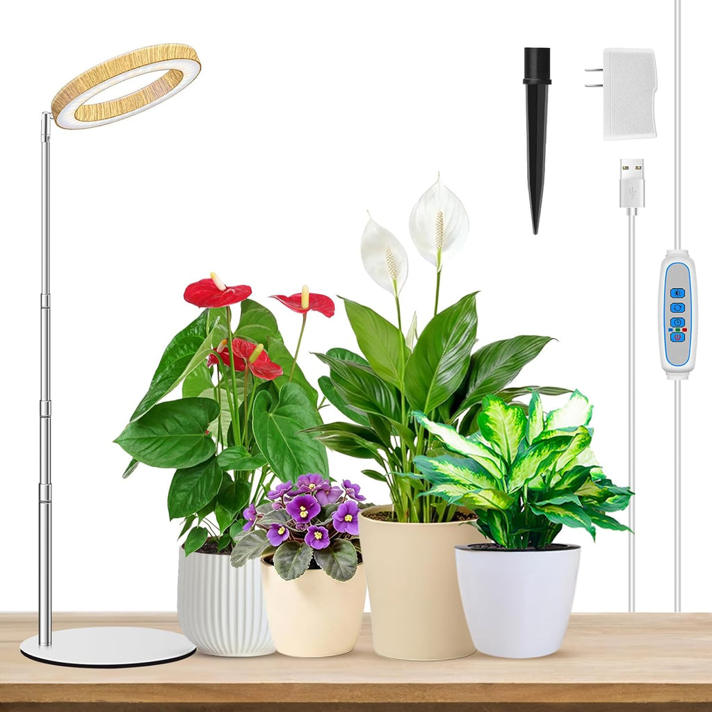 Plant Grow Light, 48 LEDs Full Spectrum Grow Lights for Indoor Plants, Height Adjustable Small Halo Grow Light with Base, 3 Optional Spectrums, Auto Timer 3/9/12Hrs, 10 Brightness, 3 Pack