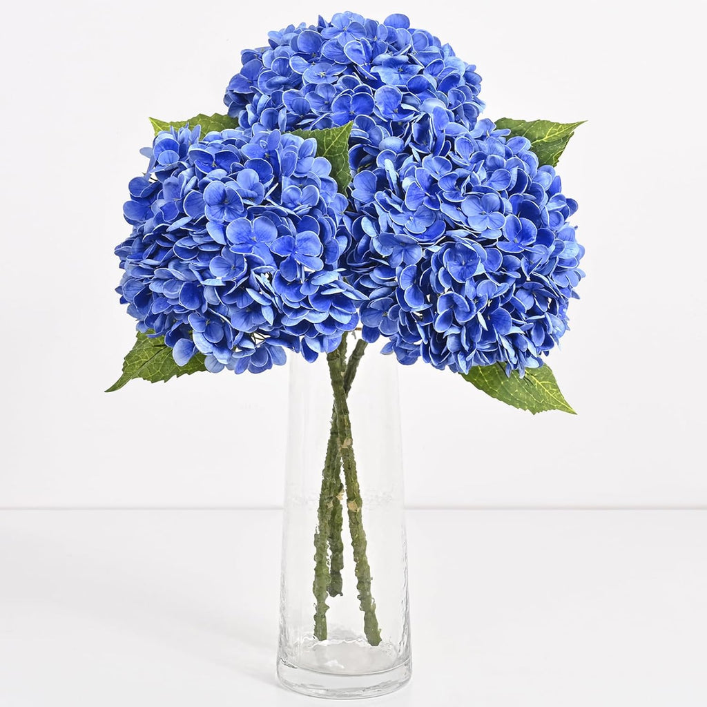 Yastouay 3 Pcs Real Touch Hydrangea Artificial Flowers, 21" Blue Full Faux Hydrangea Flowers Latex Fake Flowers for Home Decor Party Floral Arrangements Wedding Bouquets Centerpieces Outdoor Decor