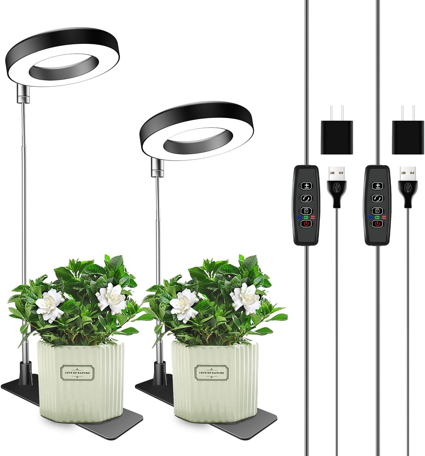 Plant Grow Light, 48 LEDs Full Spectrum Grow Lights for Indoor Plants, Height Adjustable Small Halo Grow Light with Base, 3 Optional Spectrums, Auto Timer 3/9/12Hrs, 10 Brightness, 3 Pack