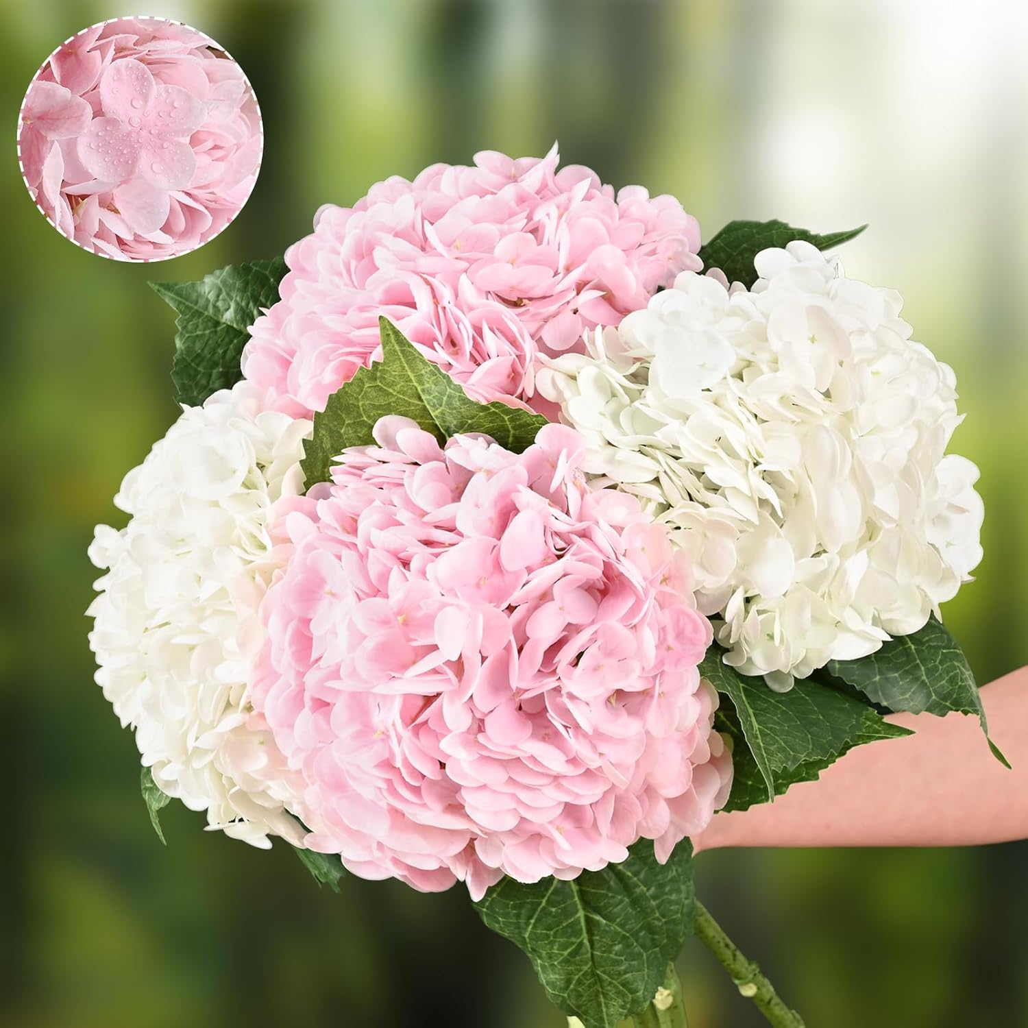 Waipfaru 21" Real Touch Blue Hydrangea Artificial Flowers with Long Stem & Leaves, Full Latex Faux Hydrangea Flowers for Home Decor Party Floral Arrangements Wedding Bouquets Centerpieces, 3Pcs