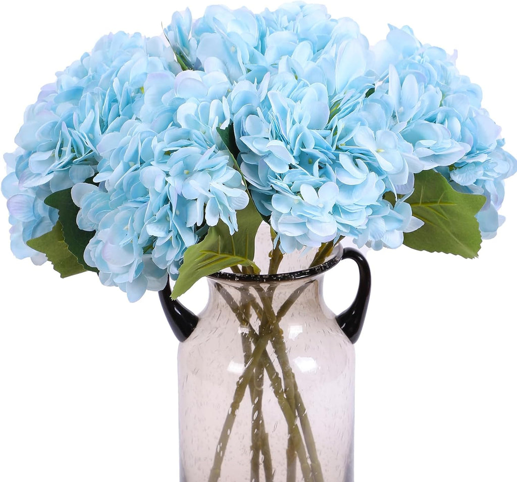 Kimura's Cabin 6pcs Blue Hydrangea Artificial Flowers Silk Fake Hydrangea Flowers with Stems Faux Hydrangeas for Wedding Bouquets Arrangement Home Table Centerpieces Baby Shower Party Decoration