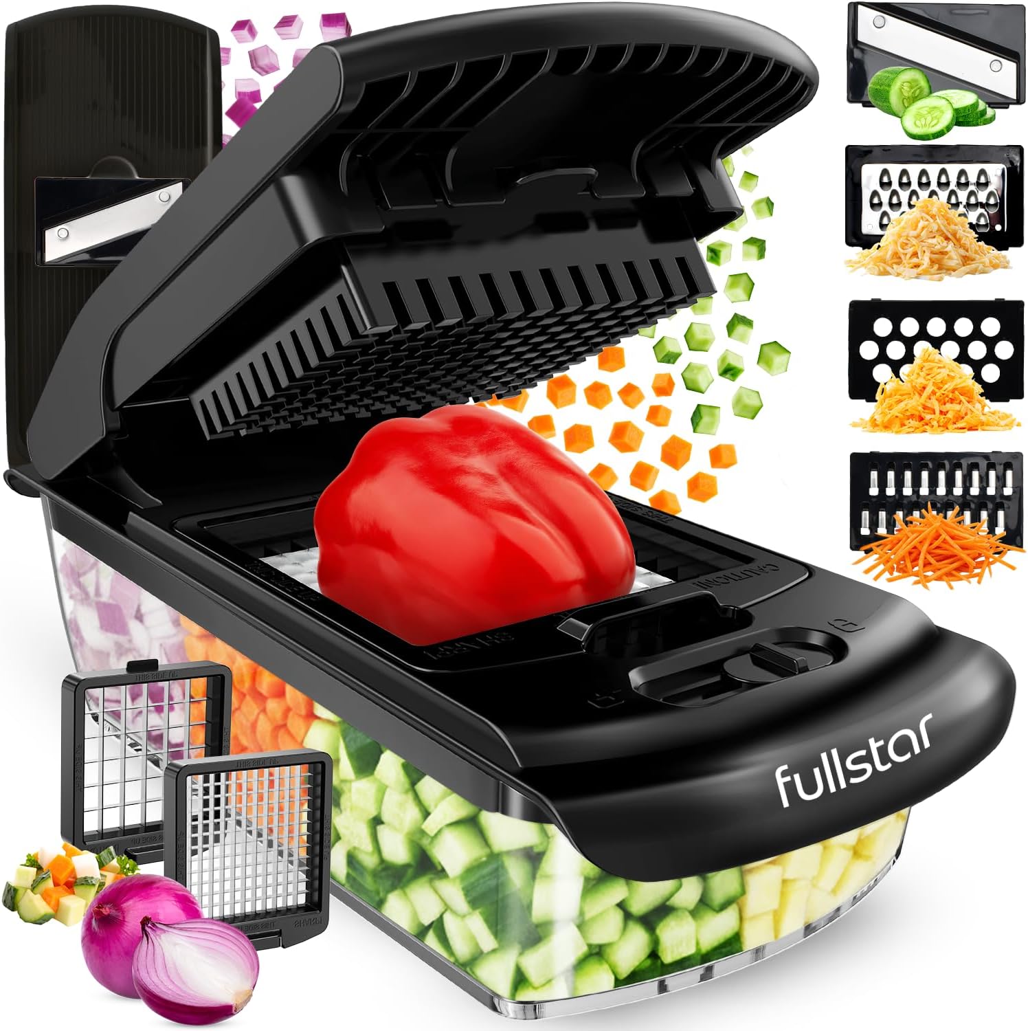 Fullstar The Original Pro Chopper - Vegetable Chopper and Spiralizer, Food Chopper with Container, Fruit Slicer, Kitchen Gadgets & Accessories, Home Essentials (2 in 1, Black)