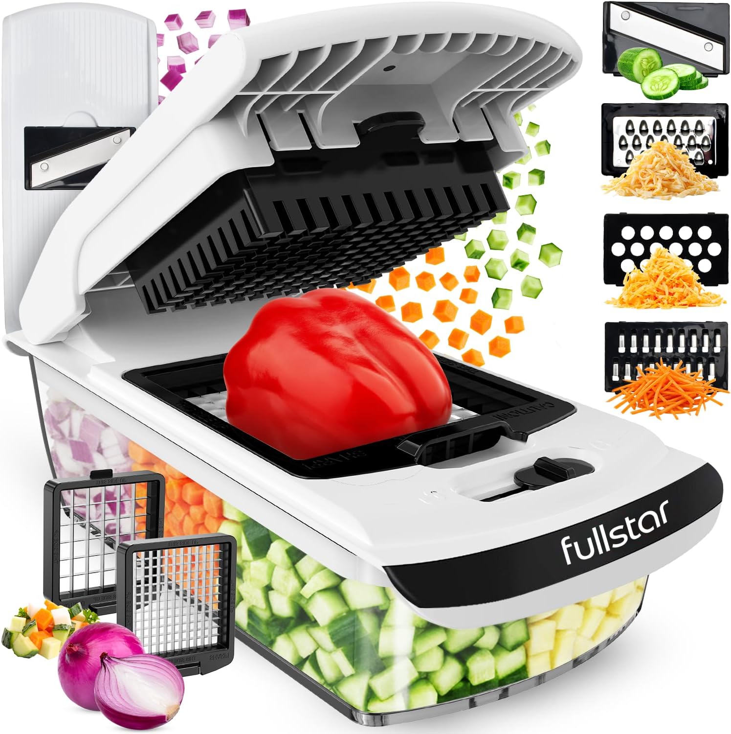 Fullstar The Original Pro Chopper - Vegetable Chopper and Spiralizer, Food Chopper with Container, Fruit Slicer, Kitchen Gadgets & Accessories, Home Essentials (2 in 1, Black)