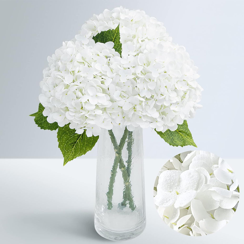Waipfaru 21" Real Touch Blue Hydrangea Artificial Flowers with Long Stem & Leaves, Full Latex Faux Hydrangea Flowers for Home Decor Party Floral Arrangements Wedding Bouquets Centerpieces, 3Pcs