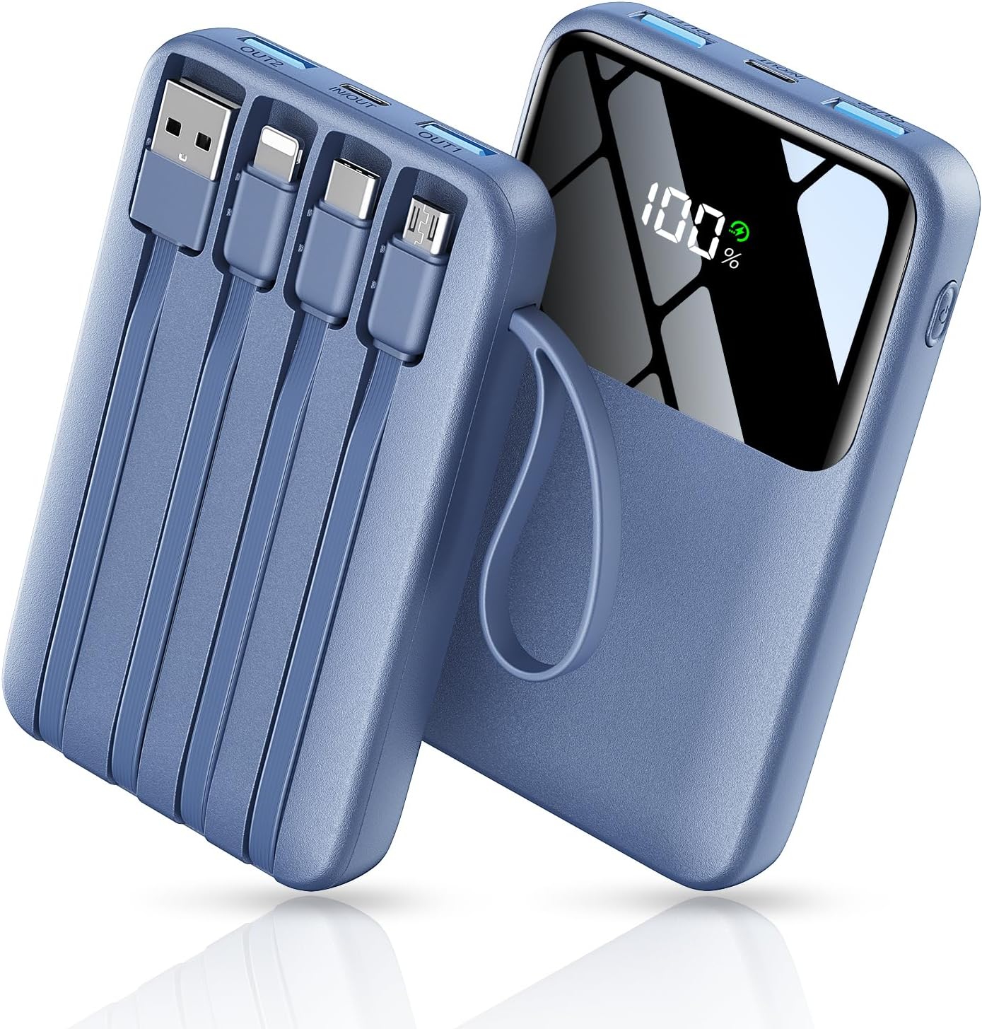 Power Bank, 15000mAh Portable Charger with Built in Cable, 22.5W Fast Charging, 6 Outputs, Slim Travel Essential Battery Pack with LED Display, Compatible with iPhone 17/16/15/14/13, iPad Black
