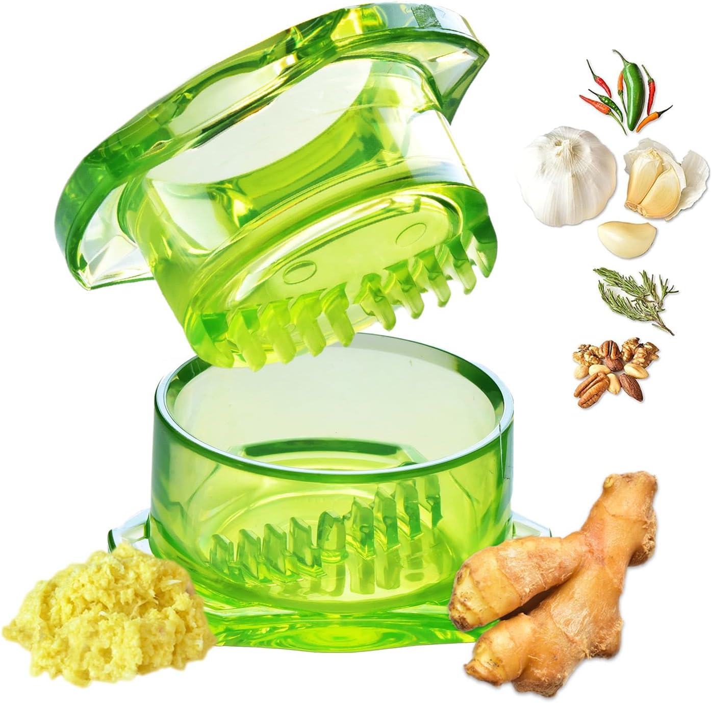 Nextrend Garlic Twister 4th Gen – Garlic Mincer & Garlic Press in One - for Ginger, Herbs, Nuts & more, BPA-Free, Dishwasher Safe, 3–5 Clove Capacity - Clear