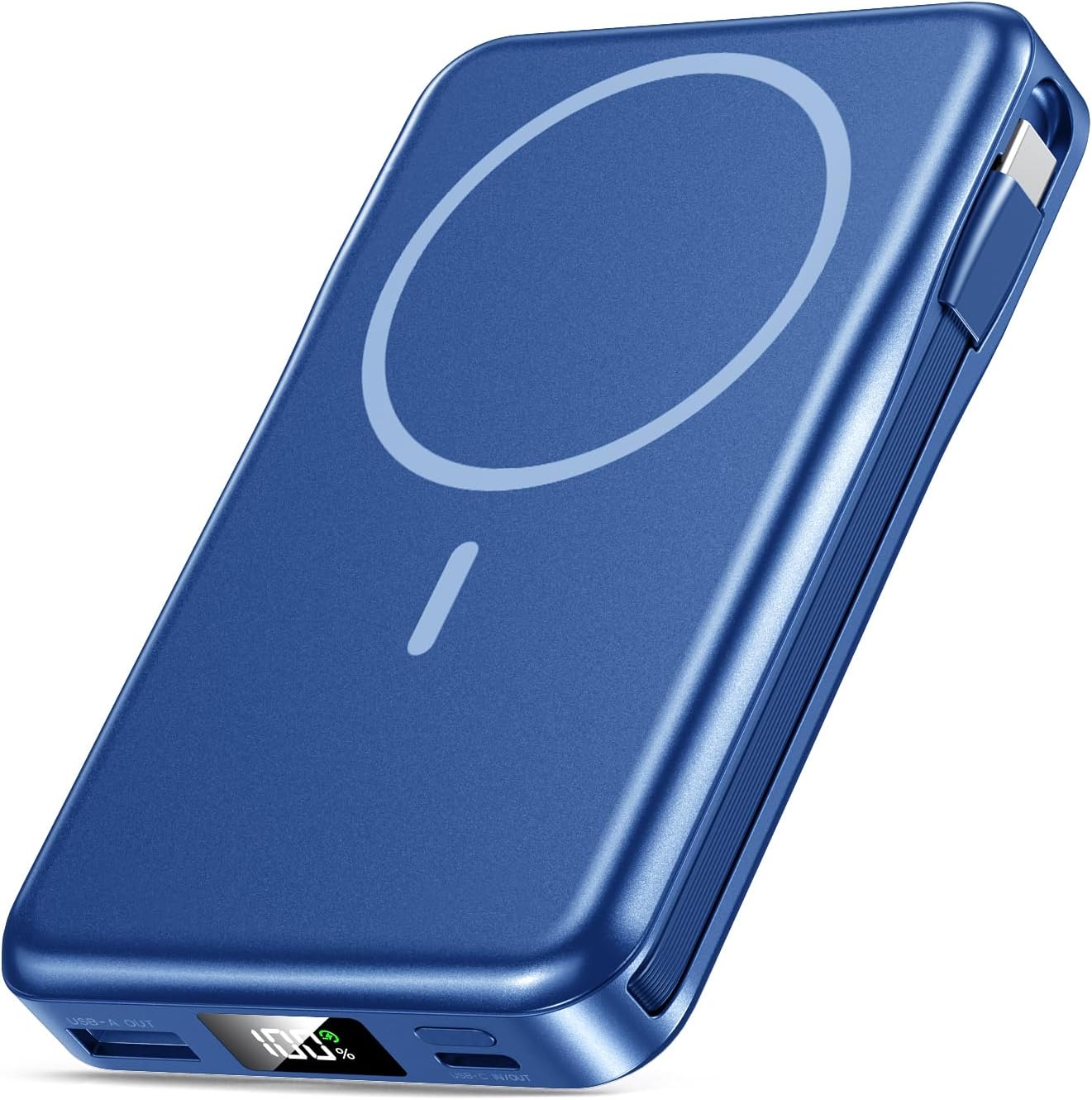 Magnetic Portable Charger, 10000mAh Power Bank, 5 in 1 Portable Charger with Built in Cable, 20W Fast Charging for Magsafe Battery Pack Compatible with iPhone 17/16/15/14/13/12 Pro/Pro Max-Black