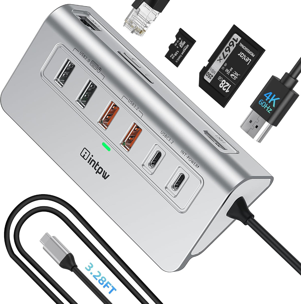 10-in-1 USB C Hub with 4K HDMI, Gigabit Ethernet, 100W PD, and SD/TF Card Reader