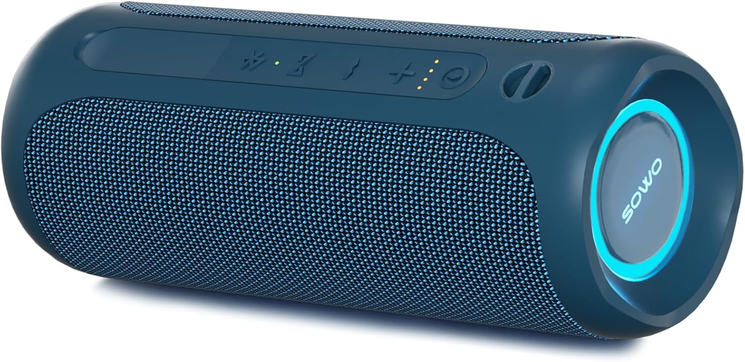 Wireless Portable Speaker,IPX7 Waterproof Bluetooth Speaker, 25W Loud Stereo Sound, Bassboom Technology, TWS Pairing, Built-in Mic, 16H Playtime with Lights for Home Outdoor - Black